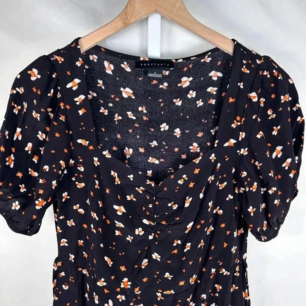 Sanctuary Size 2 Floral Tie Waist Midi Dress Cottagecore Romantic Ruffle - Picture 6 of 9